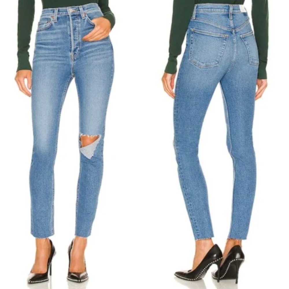 RE/DONE Originals 90s Ultra High Rise Skinny in Broken Through With Rips Size 26